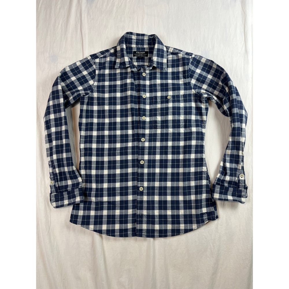 Filson Womens Navy White Buffalo Check Cotton Button Up Flannel Shirt Size M